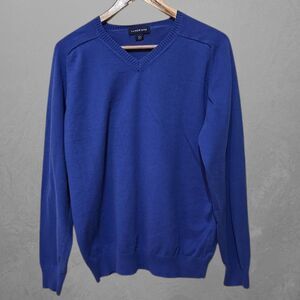 Lands’ End Men's Blue Wool & Cashmere Blend V-Neck Sweater Size L 42-44
